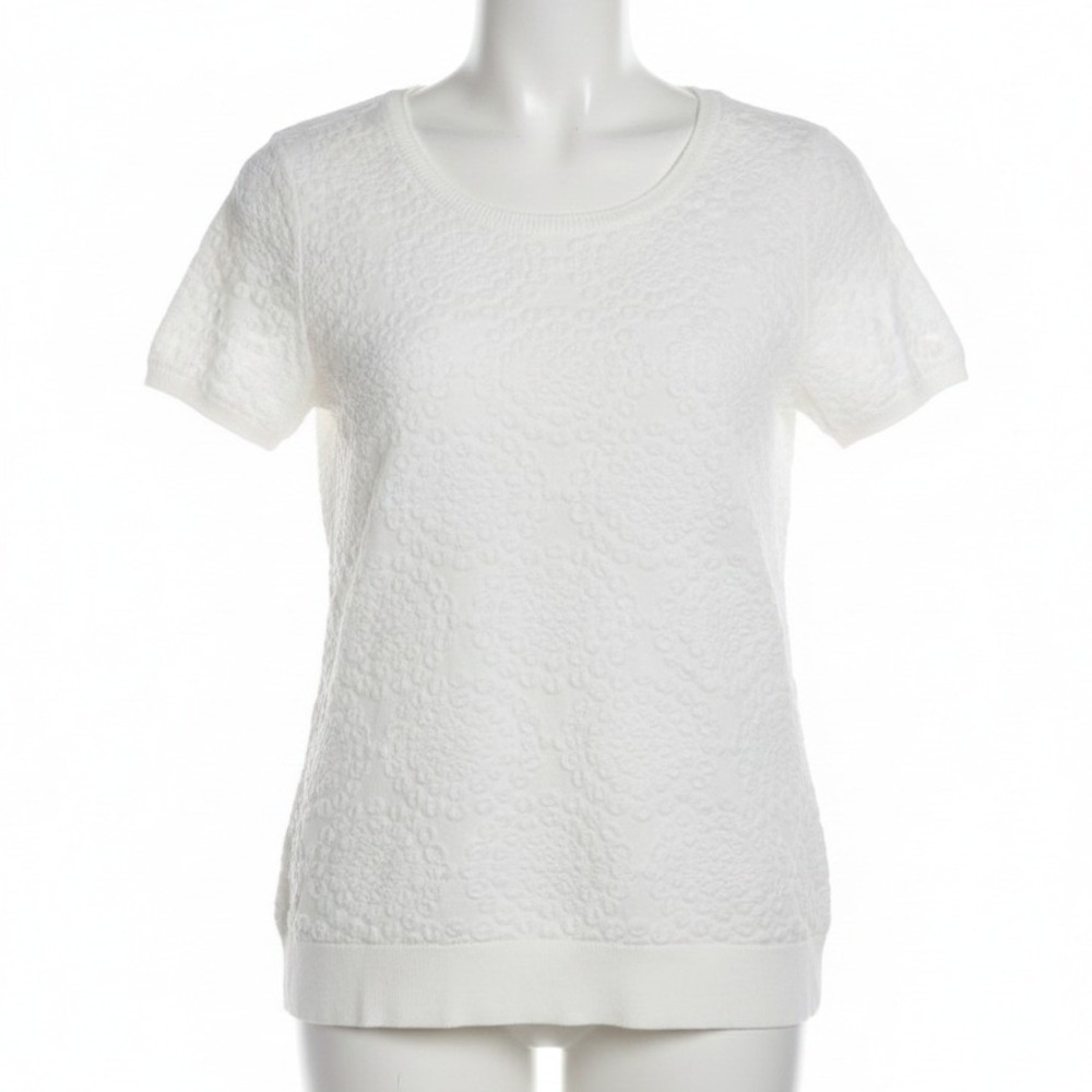 Anthropologie Moth Sweater Top Medium White Texture Knit Short Sleeve Minimalist